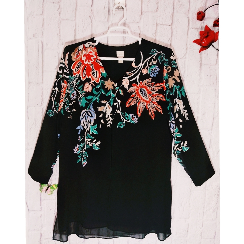 Chico's Embroidered Floral V-neck Layered Dress